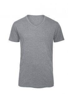 B&C BC057 - Tee-shirt col V homme Tri-blend Heather Light Grey