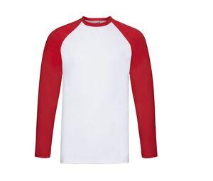FRUIT OF THE LOOM SC238 - Baseball Manches Longues Blanc-Rouge
