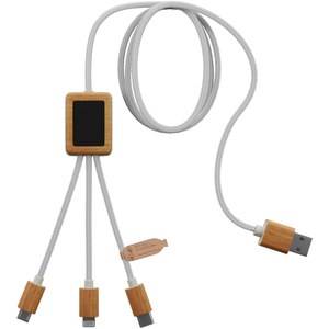 SCX.design 2PX108 - SCX.design C39 3-in-1 rPET light-up logo charging cable with squared bamboo casing Blanc