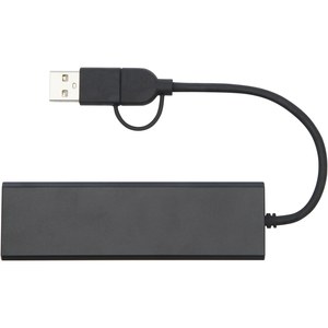 Tekiō® 124344 - Concentrateur USB 2.0 Rise en aluminium recyclé certifié RCS Solid Black