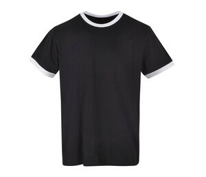 BUILD YOUR BRAND BYB022 - Tee-shirt bords côte contrastés Black / White